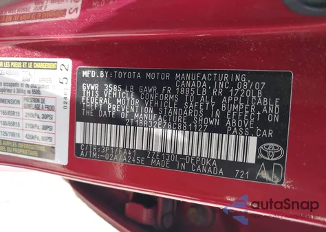 2008 Toyota Corolla Ce z USA, uszkodzony, nr VIN 2T1BR32E78C881127